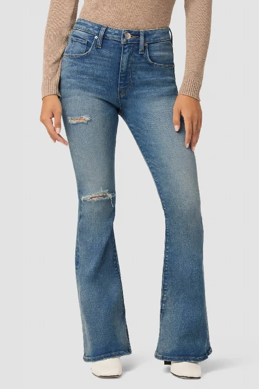 Women's High Rise Flare Petite Jeans In Coral Stylish Plus Size Denim Jeans