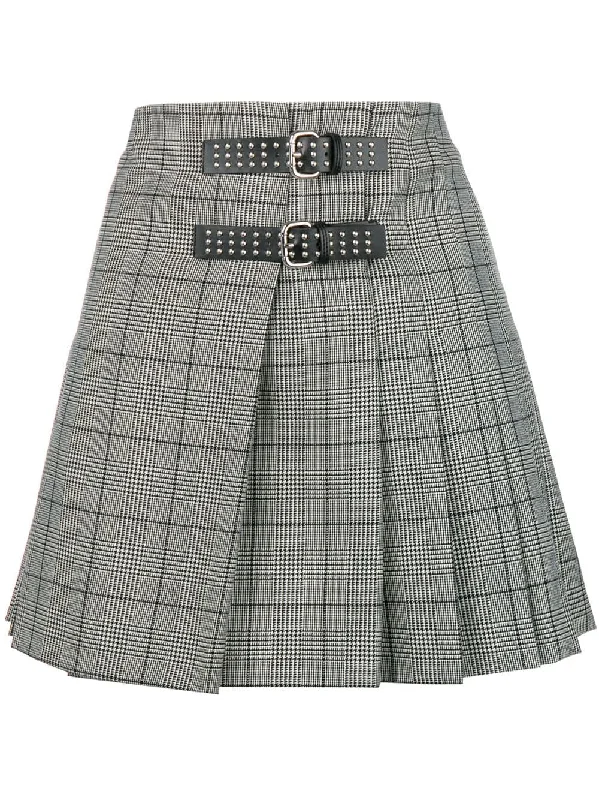 checked pleated mini skirt cashmere skirt fine