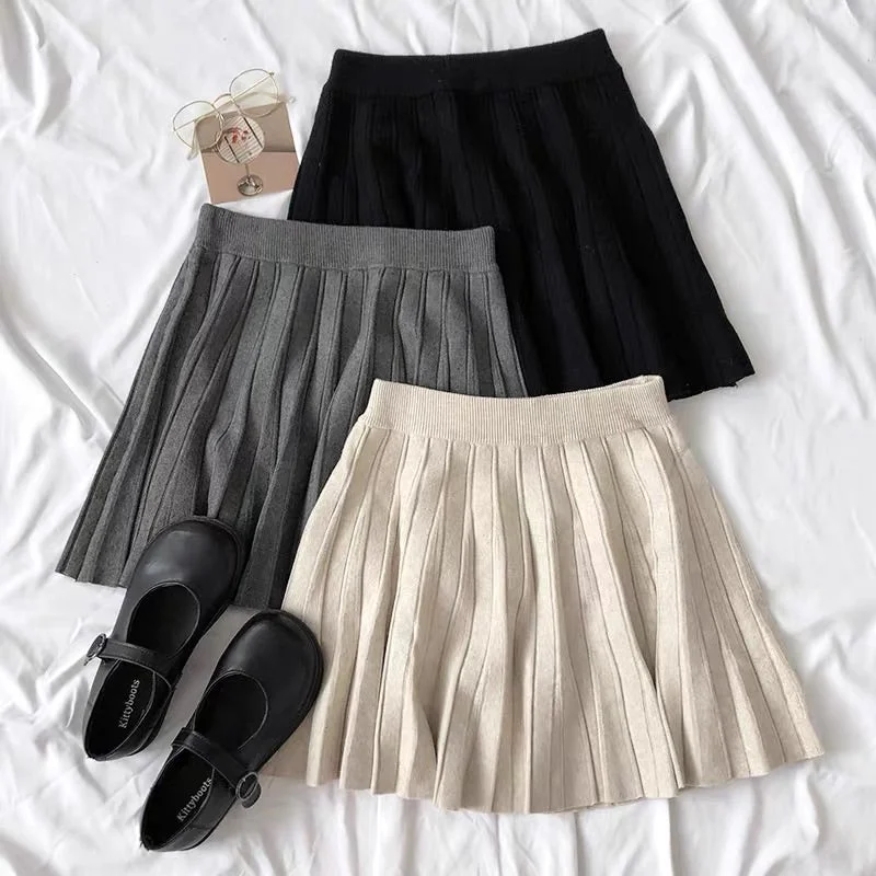 3 COLORS FASHION KNIT SKIRT BY61169 high slit skirt