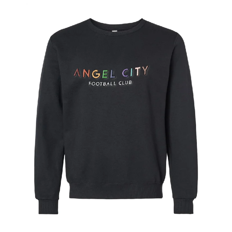 Angel City FC 2024 Pride Embroidered Black Crewneck Sweater Neon Metallic Matte