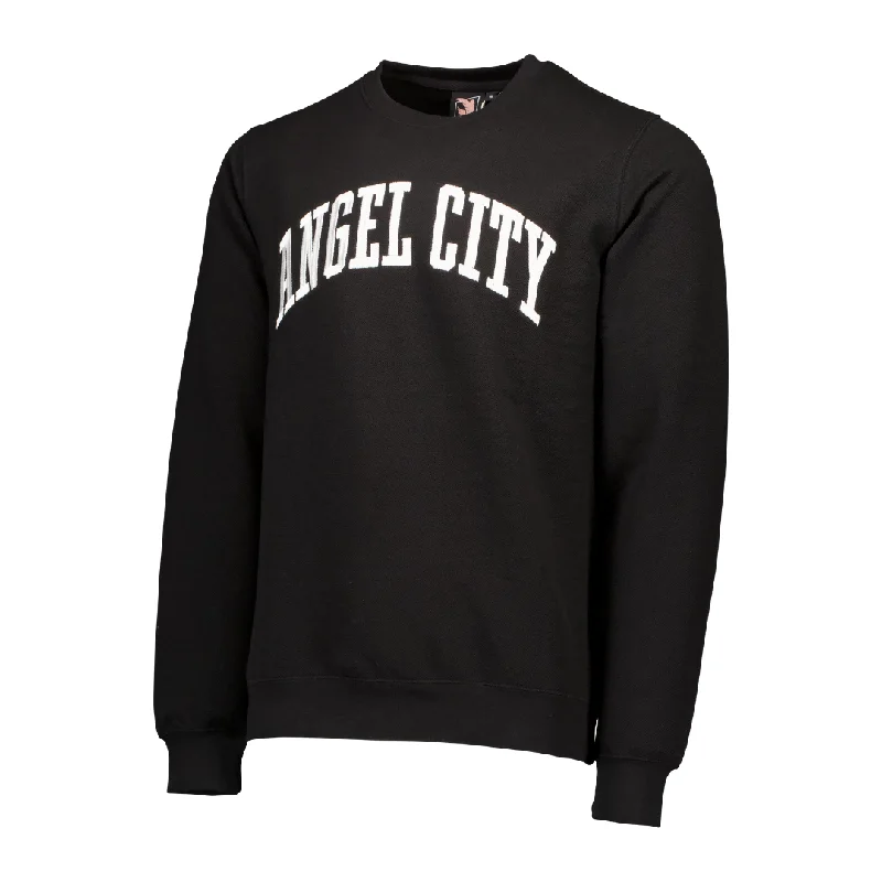 Angel City FC Unisex Black Varsity Crewneck Pique Sweater Silk Blend Satin Velvet