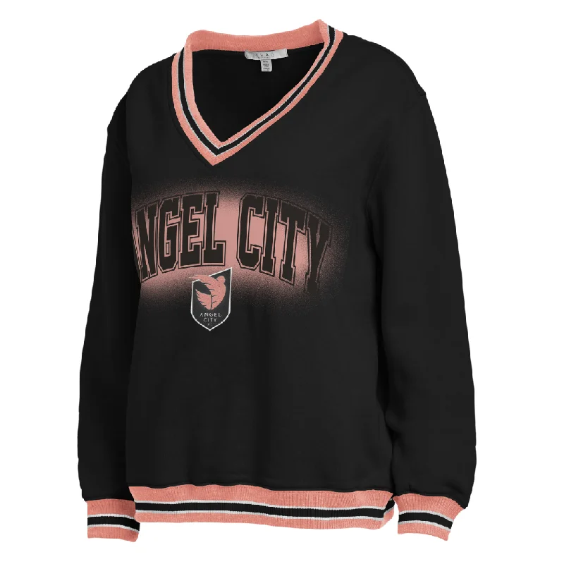 Angel City FC x WEAR by Erin Andrews Oversized V-Neck Sweater Notch Collar Peter Pan Collar Cowl Neck Angel City FC x WEAR by Erin Andrews Oversized V-Neck Sweater Notch Collar Peter Pan Collar Cowl Neck