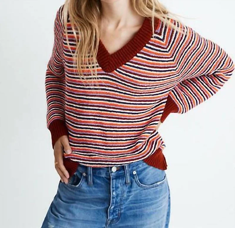 Arden V-Neck Crop Pullover Cotton Stripe Sweater In Maroon, White, Orange, Lilac Rayon Fabric Velvet Fabric Corduroy Fabric Arden V-Neck Crop Pullover Cotton Stripe Sweater In Maroon, White, Orange, Lilac Rayon Fabric Velvet Fabric Corduroy Fabric