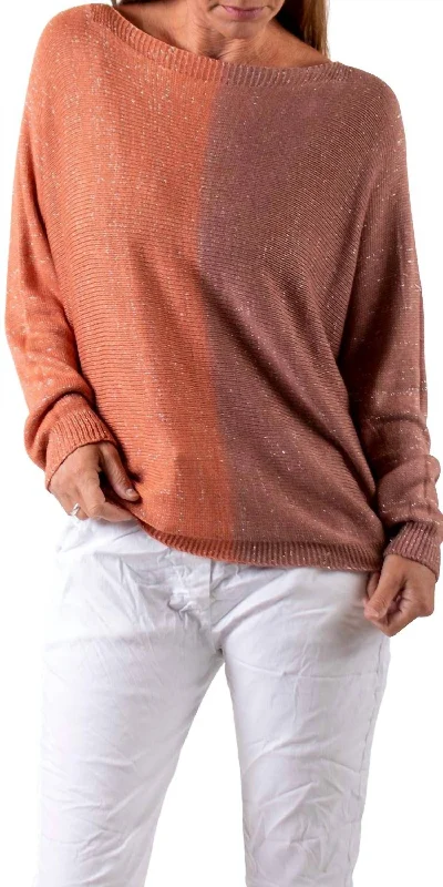 Argento Dual Toned Sweater In Rust/brown Plaid Sweater Polka Dot Checkered