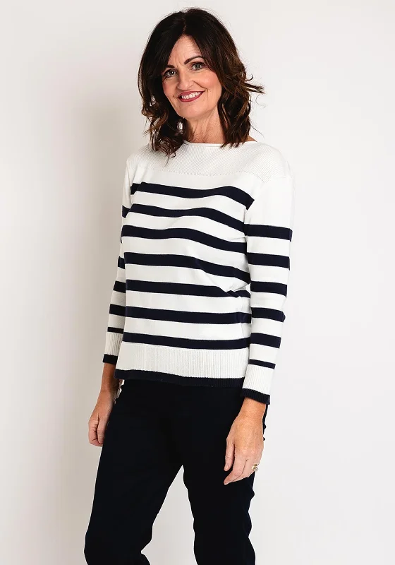 Barbara Lebek Striped Knit Jumper, White Front Pockets Side Pockets Patch Pockets