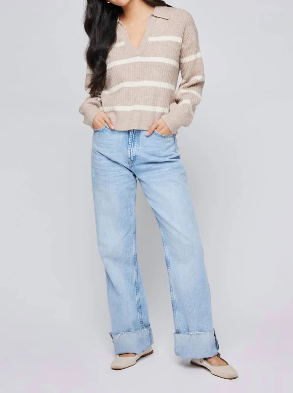 Beckett Sweater In Oatmeal Stripe Knit Fabric Woven Fabric Fleece Fabric