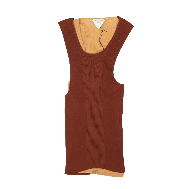 BOTTEGA VENETA Rust & Nude Double Layer Knit Rib Sweater Cashmere Blend Cotton Blend Poly Blend