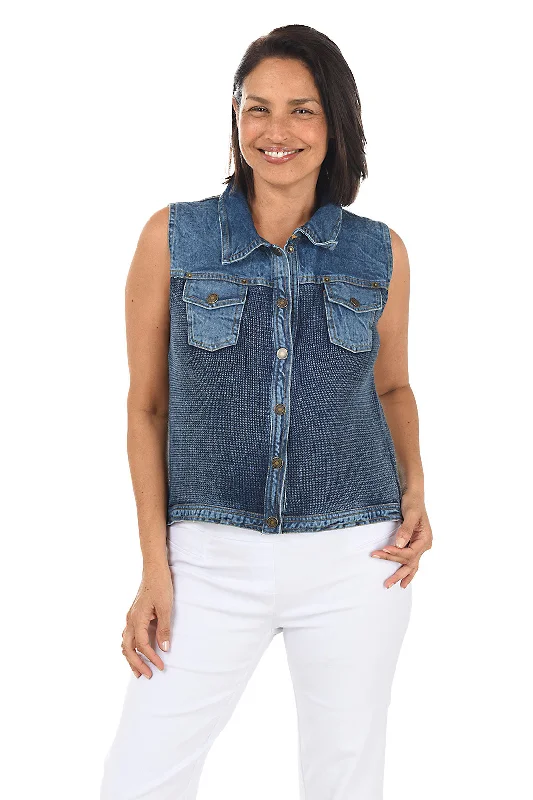 Button-Front Denim Sweater Vest Rayon Fabric Velvet Fabric Corduroy Fabric