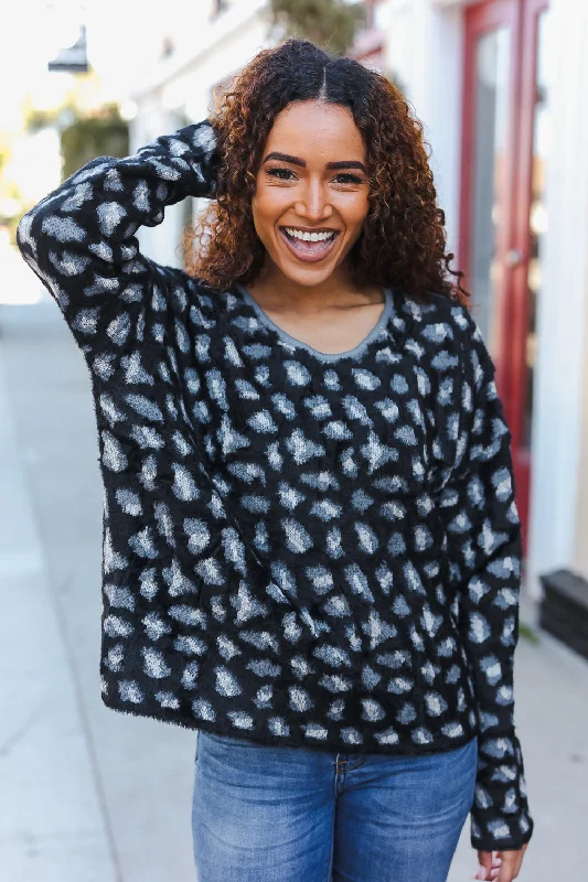 Black & Grey Animal Fury Thick Sweater Chenille Fabric Brocade Fabric Lace Fabric