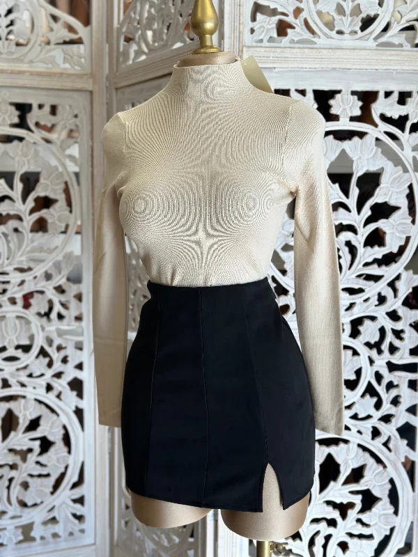 Black Slit Suede Mini Skirt chiffon skirt airy