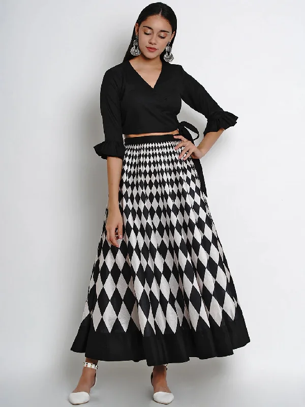 Women's  Black & White Solid Top With Skirt - Wahe-NOOR lace skirt intricate