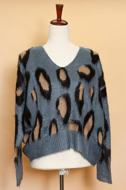 Blue Animal Ultra Soft Sweater Toggled Drawstring Belted