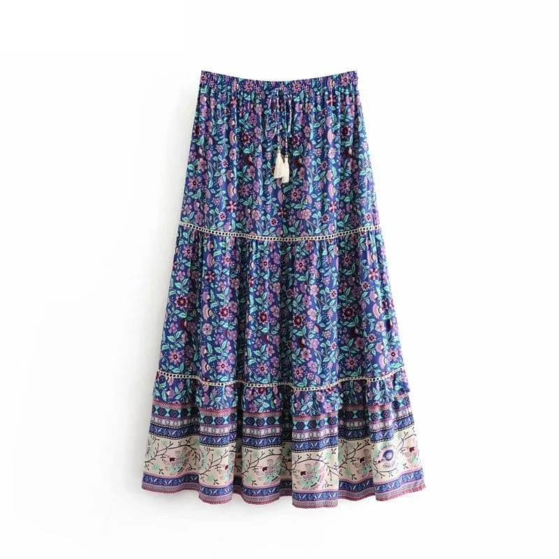 Boho Floral Print Midi Skirt denim skirt durable
