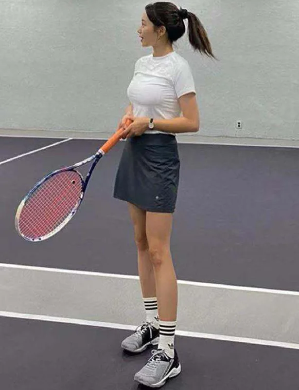 Athletic Tennis Golf Skort with Pockets Shorts shadowcharcoal ins_Pilates slim fit skirt