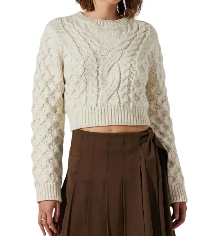 Caila Sweater In Off White Solid Color Striped Floral Print