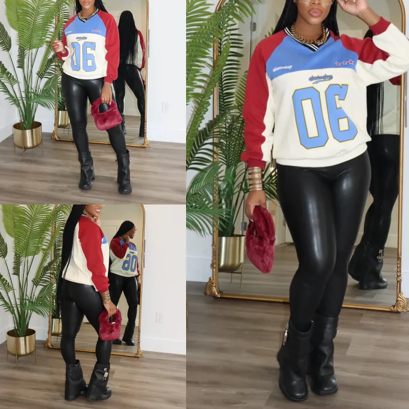 CAY1239P - "06" LONG SLEEVE JERSEY SWEATER High Neck Crew Neck V-Neck