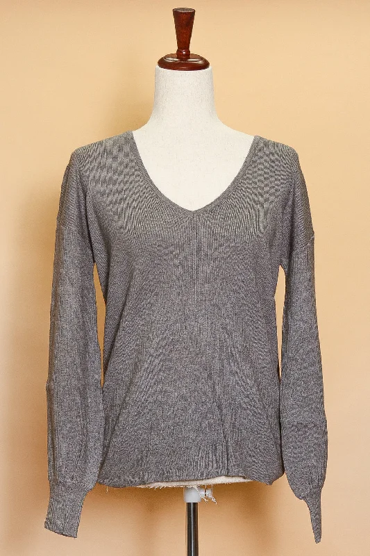 Charcoal Ribbed Sweater Turtle Neck Boat Neck Asymmetrical Neck