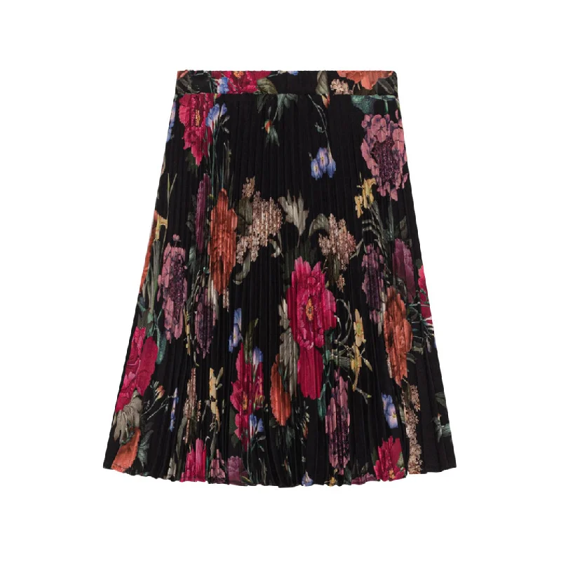 CHRISTINA ROHDE DARK FLORAL PLEATED SKIRT cashmere skirt fine
