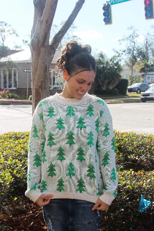 “Christmas Tree Farm” Sweater in Ivory Stylish Fashionable Trendy