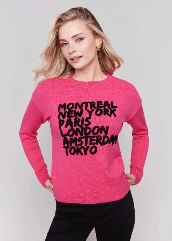 City Girl Swanky Sweater with Embroidery High Neck Crew Neck V-Neck