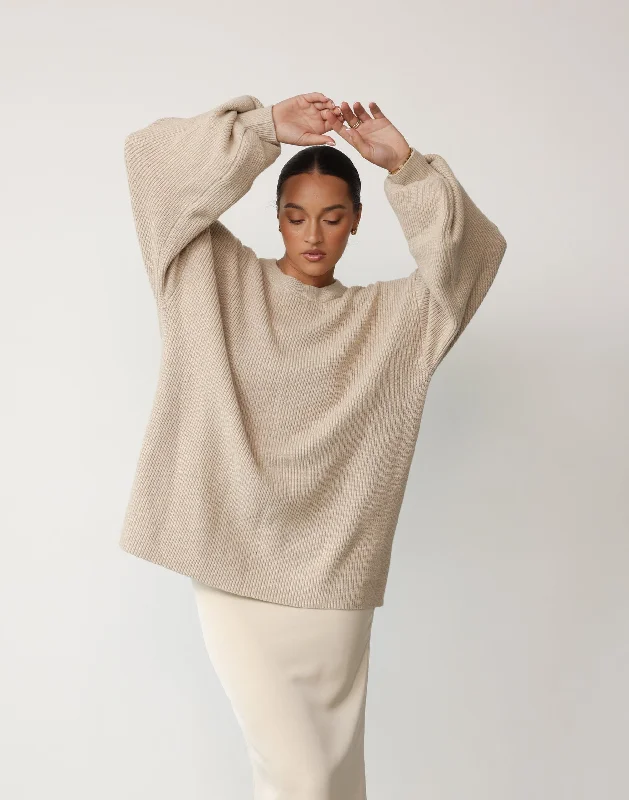 Cody Oversized Jumper (Oatmeal) Velvet Chenille Corduroy