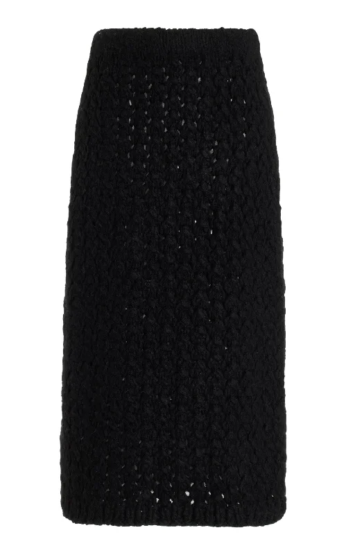 Collin Knit Midi Skirt in Black Welfat Cashmere silk skirt lustrous