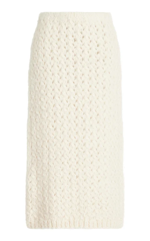 Collin Knit Midi Skirt in Ivory Welfat Cashmere leather skirt sleek