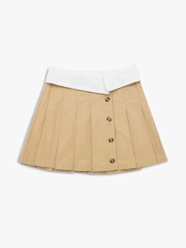 BerryBetty - Contrast Waistband Pleated Buttoned Mini Skirt mini skirt trendy