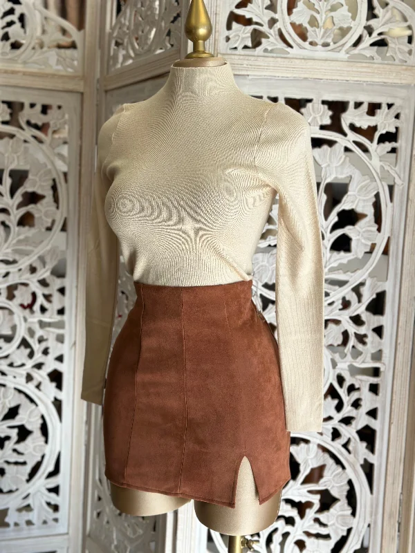 Copper Slit Suede Mini Skirt velvet skirt luxury