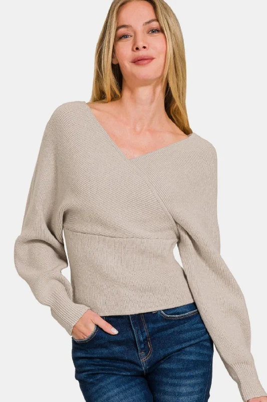 Cross Wrap Rib Long Sleeve Sweater Fleece Fabric Down Fabric Feather Fabric