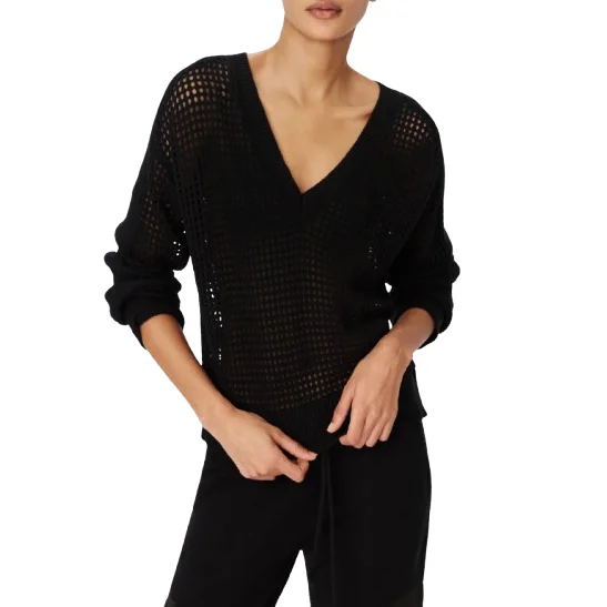 COTTON CASHMERE MESH V NECK SWEATER Zippered Buttoned Snapped