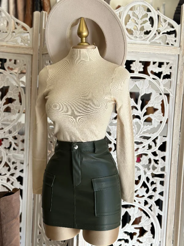 Dark Olive Mini Skirt with Pockets lace skirt romantic