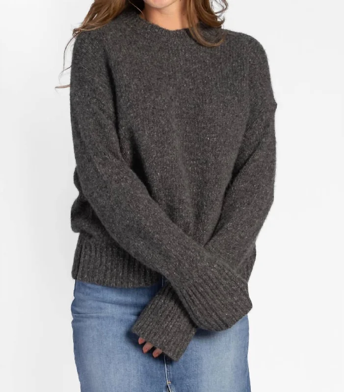 Donegal Easy Crewneck Sweater In Speckled Charcoal Polka Dot Checkered Tartan