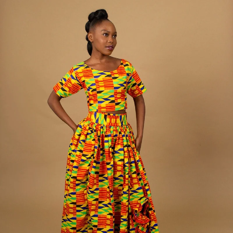 Efya Kente High Waisted African Print Maxi Skirt mini skirt trendy