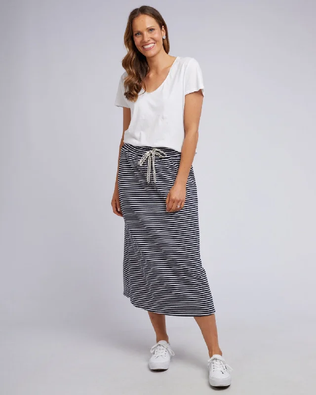 Elm Travel Skirt Navy White Stripe linen skirt light