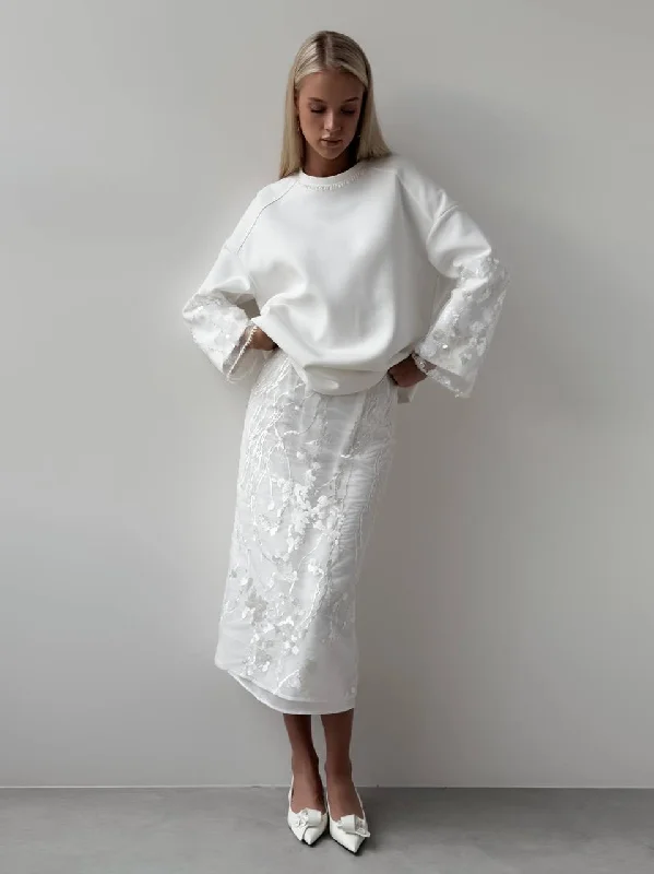 Embroidered White Midi Skirt chiffon skirt floaty