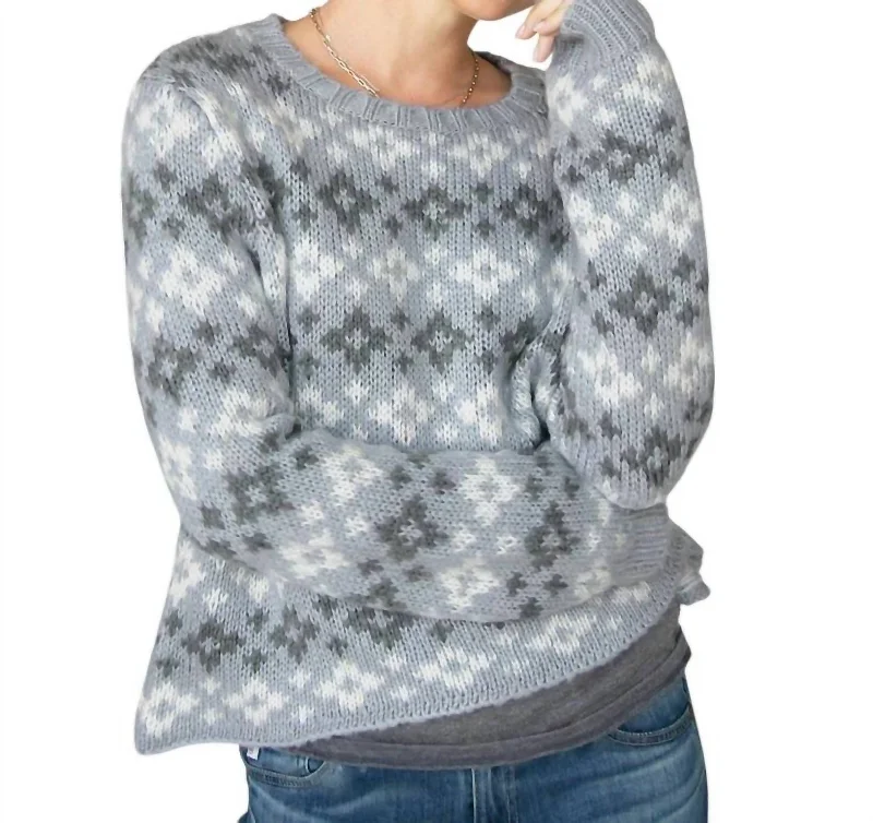 Fair Isle Crew Sweater In Sterling Multi Ribbed Striped Patterned