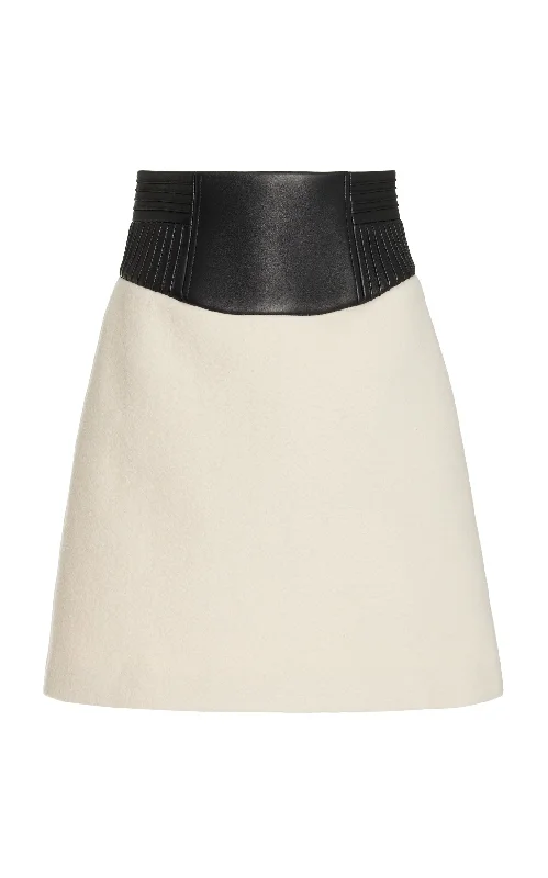 Felix Mini Skirt in Ivory Double-Face Recycled Cashmere Felt with Nappa Leather Waistband silk skirt sleek