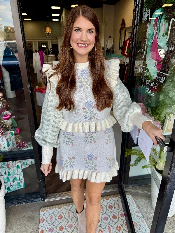 Floral Jacquard Sweater Set Terry Blend Velvet Blend Canvas Blend