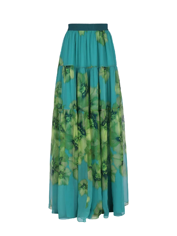 floral-print silk-chiffon tiered maxi skirt linen skirt airy