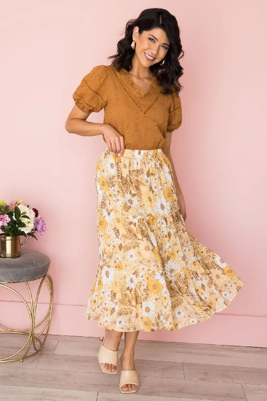 Flowers & Joy Tiered Ruffle Skirt leather skirt refined