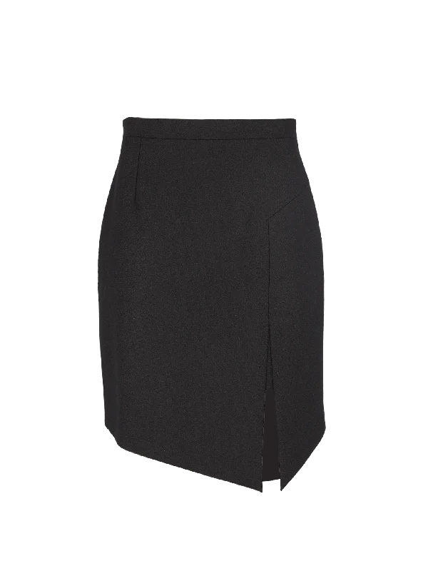 front-slit wool knee-length skirt ribbed skirt waist