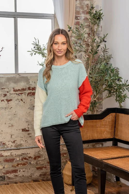 Full Size Color Block Drop Shoulder Sweater Wool Sweater Cotton Sweater Cashmere Sweater