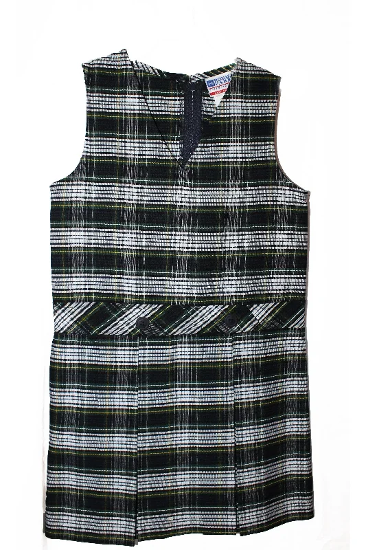 Green & White Plaid Jumper Zippered Front Buttoned Front Snap Front