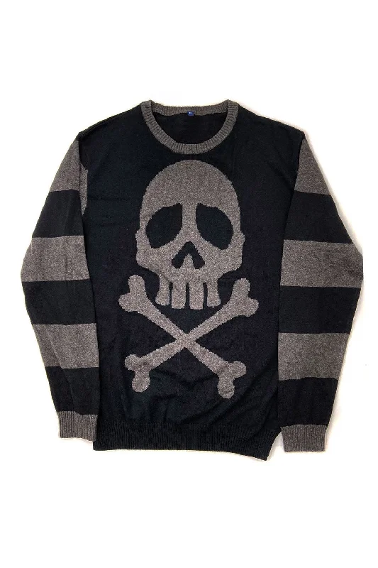 Harlock Skull Gray Striped Sweater Cashmere Blend Cotton Blend Poly Blend