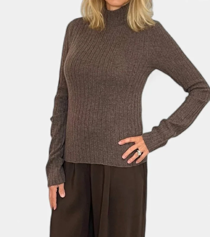 Heavy Cashmere Mock Neck Sweater In Truffle Layered Multi-layer Single Layer