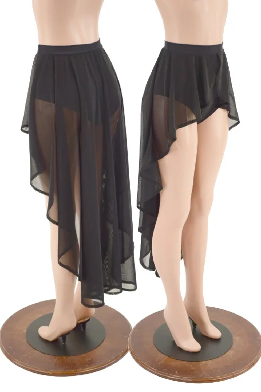 High Waist Siren Shorts with Attached Hi Lo Mesh Overskirt chiffon skirt lightweight
