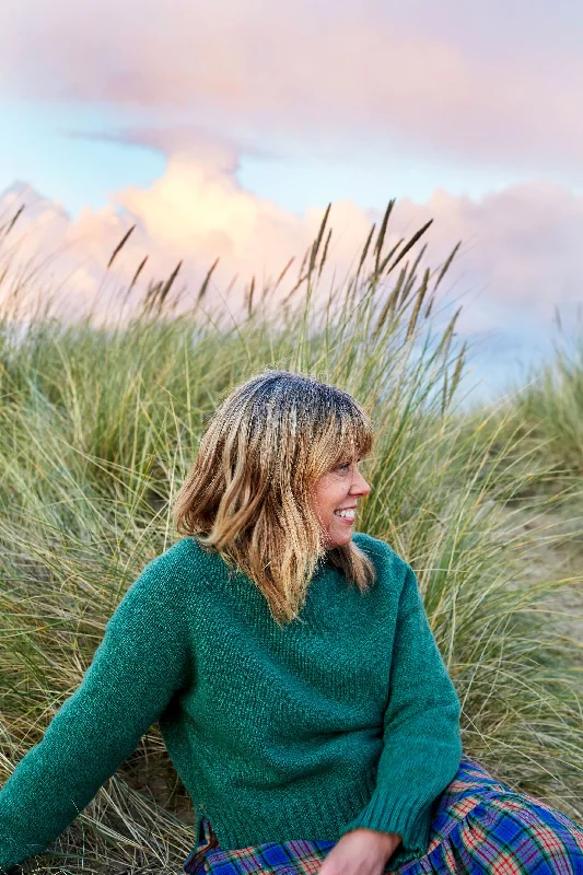 Islay Cropped Jumper in Lovat Marl Lambswool Print Jacquard Patchwork