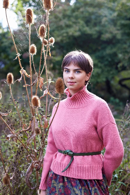 Islay Cropped Jumper in Sand Rose Lambswool Sequined Glittery Shiny