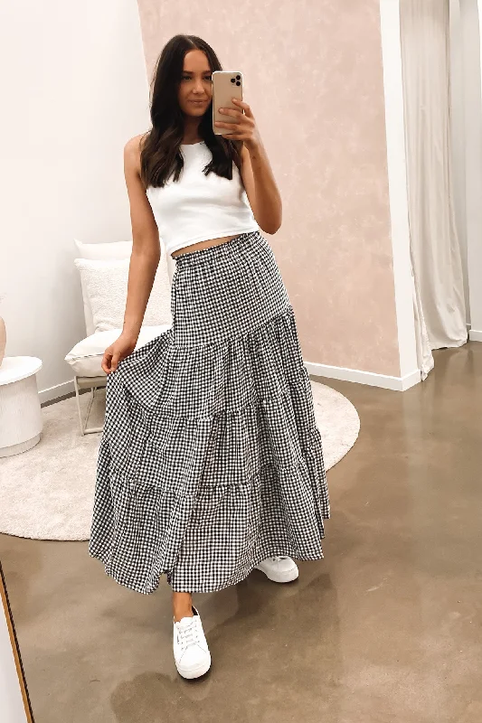 Jasmin Maxi Skirt Black Check linen skirt relaxed